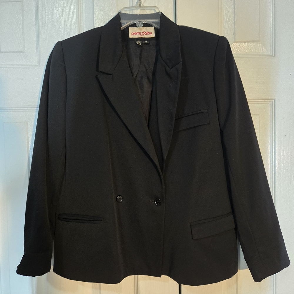 Vintage 70s Pierre D'Alby Black Wool Blazer Paris 12